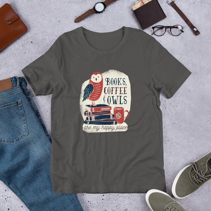 Books, Coffee & Owls Half Sleeve T-Shirt