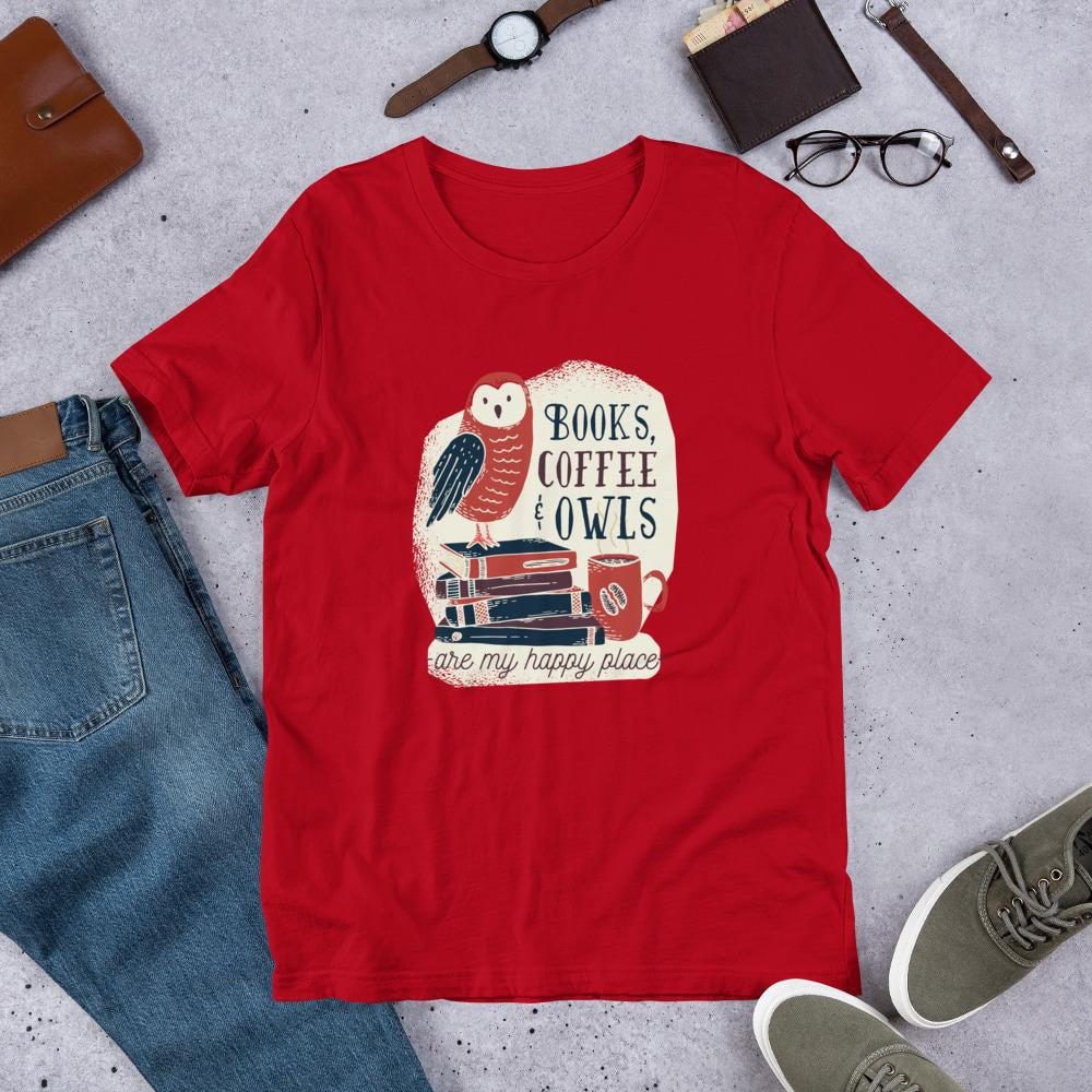 Books, Coffee & Owls Half Sleeve T-Shirt