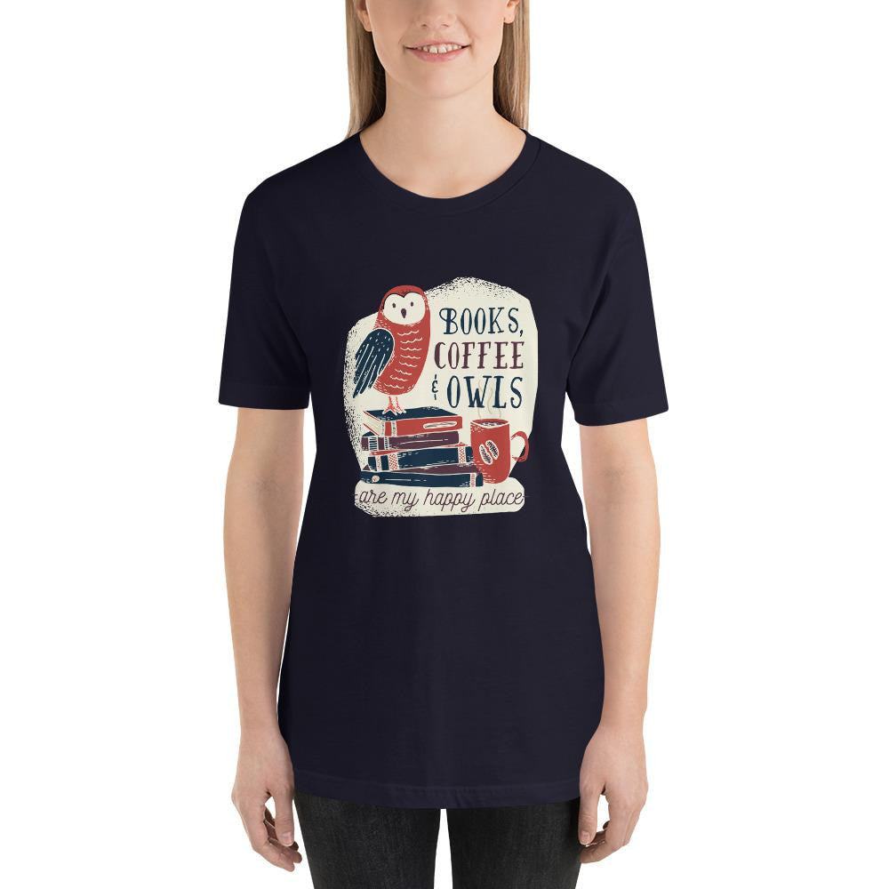 Books, Coffee & Owls Half Sleeve T-Shirt