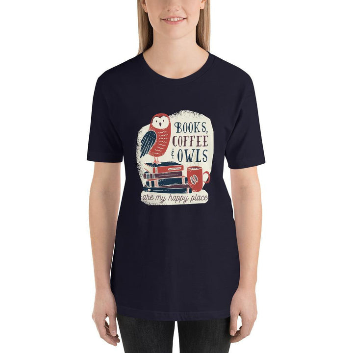 Books, Coffee & Owls Half Sleeve T-Shirt