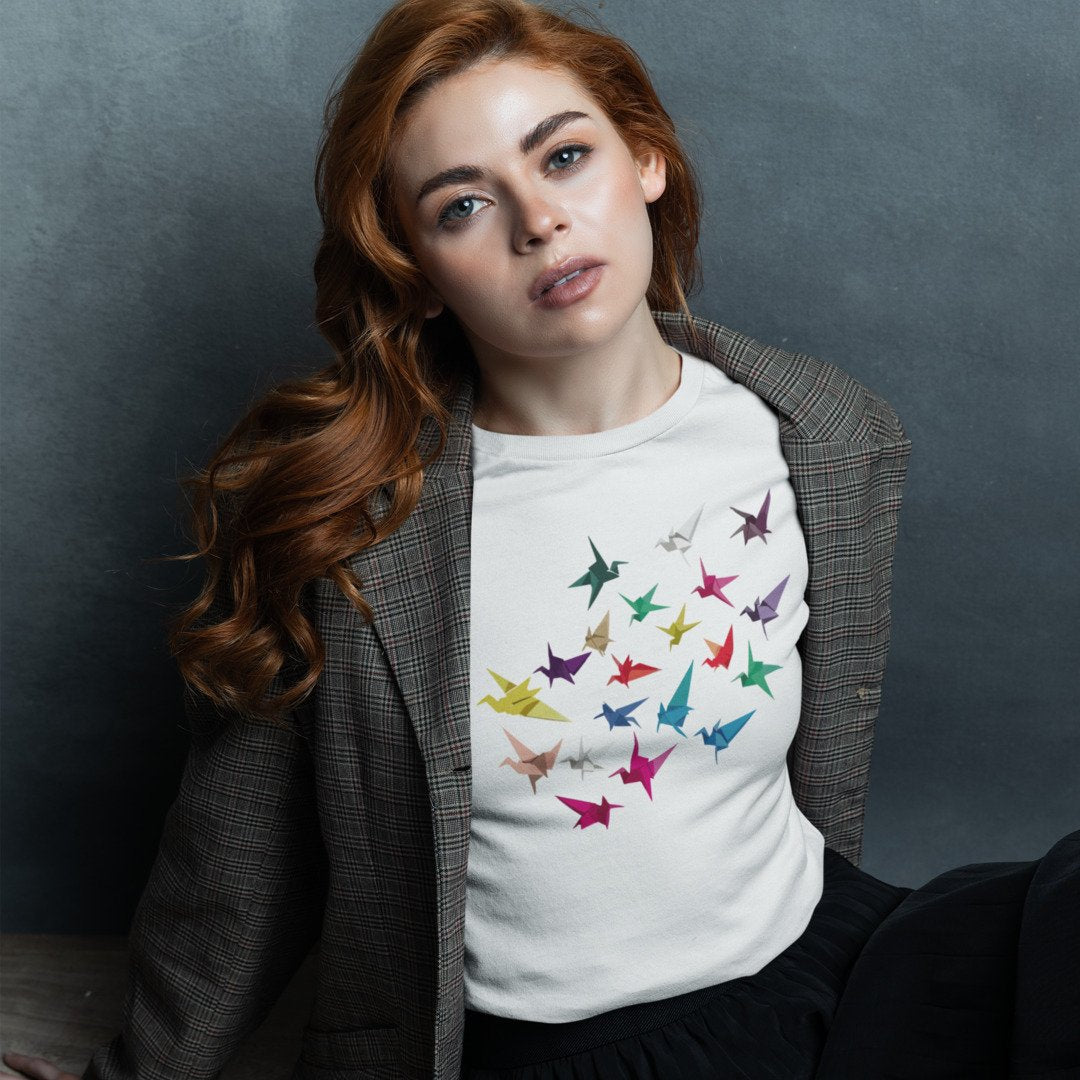 Colourful Origami Birds Unisex Half Sleeve T-Shirt