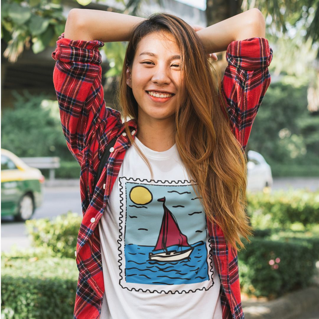 Sailboat Stamp Unisex Half Sleeve T-Shirt