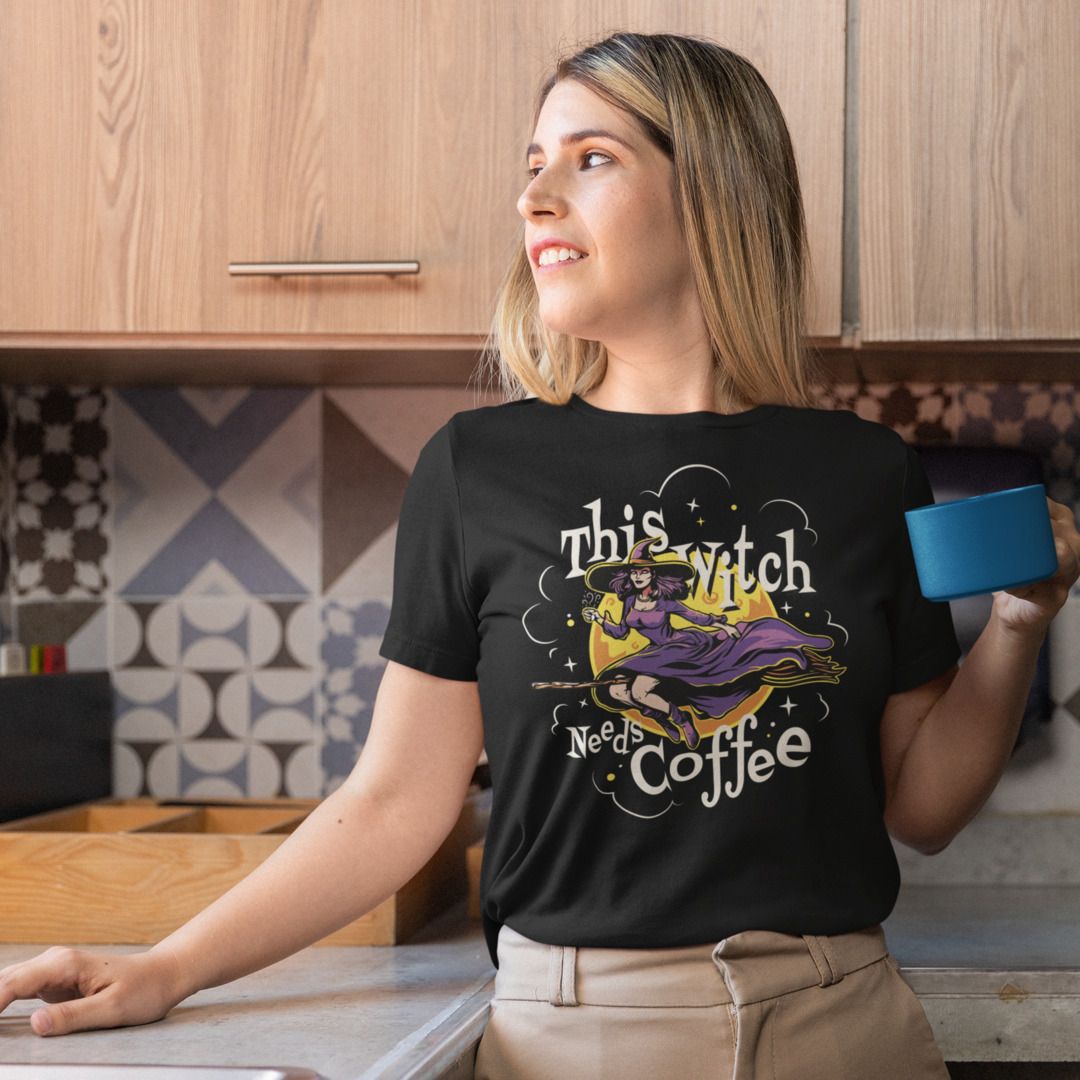 This Witch Needs Coffee Unisex Half Sleeve T-Shirt