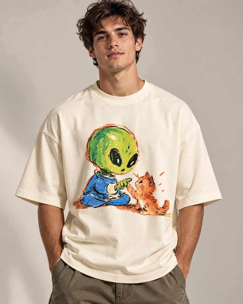 First Contact Oversized French Terry T-Shirt #LittleVisitors