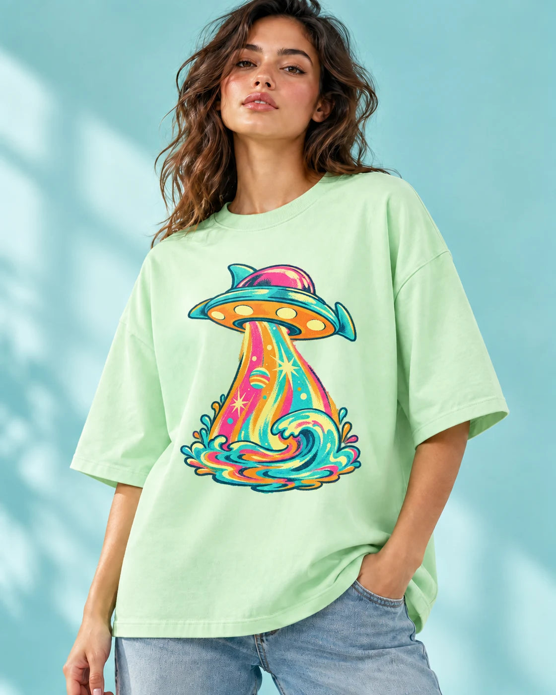 French terry oversized t-shirt with Tropical Transmission print