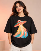 French terry oversized t-shirt with Peach Mirage print