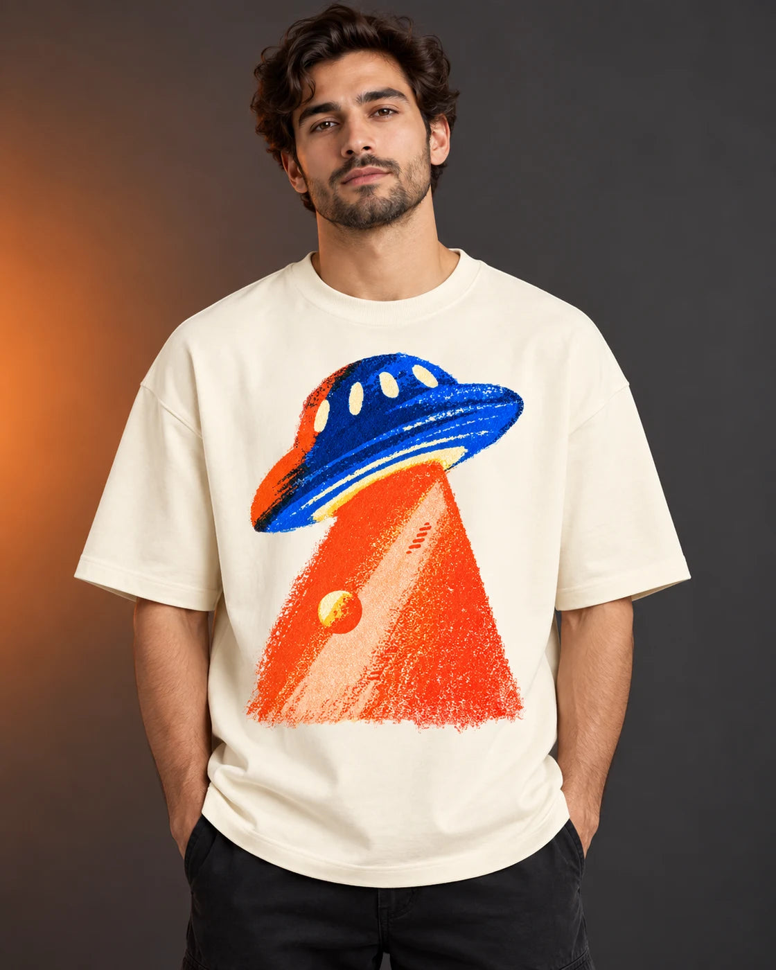 French terry oversized t-shirt with Cobalt Ember print