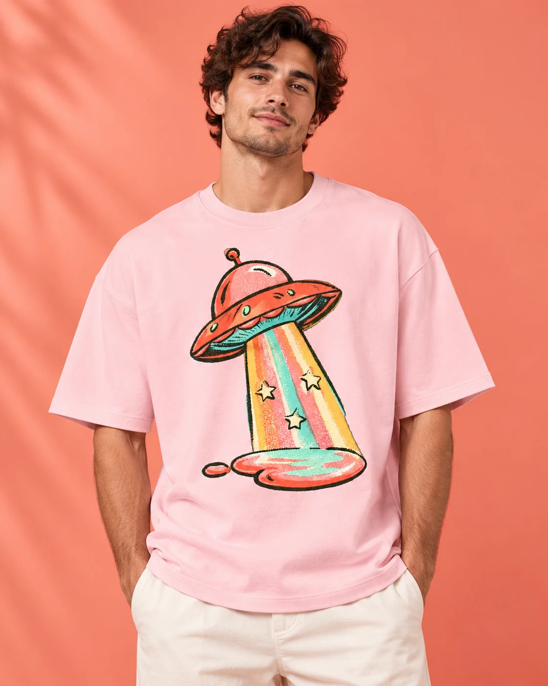 French terry oversized t-shirt with Candy Orbit print