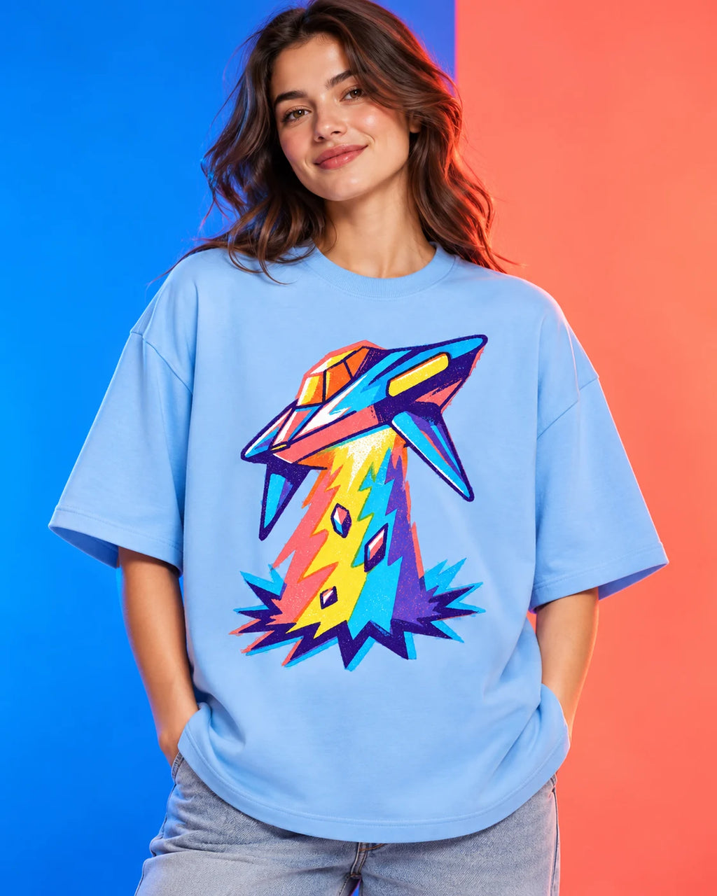 French terry oversized t-shirt with Prism Strike print