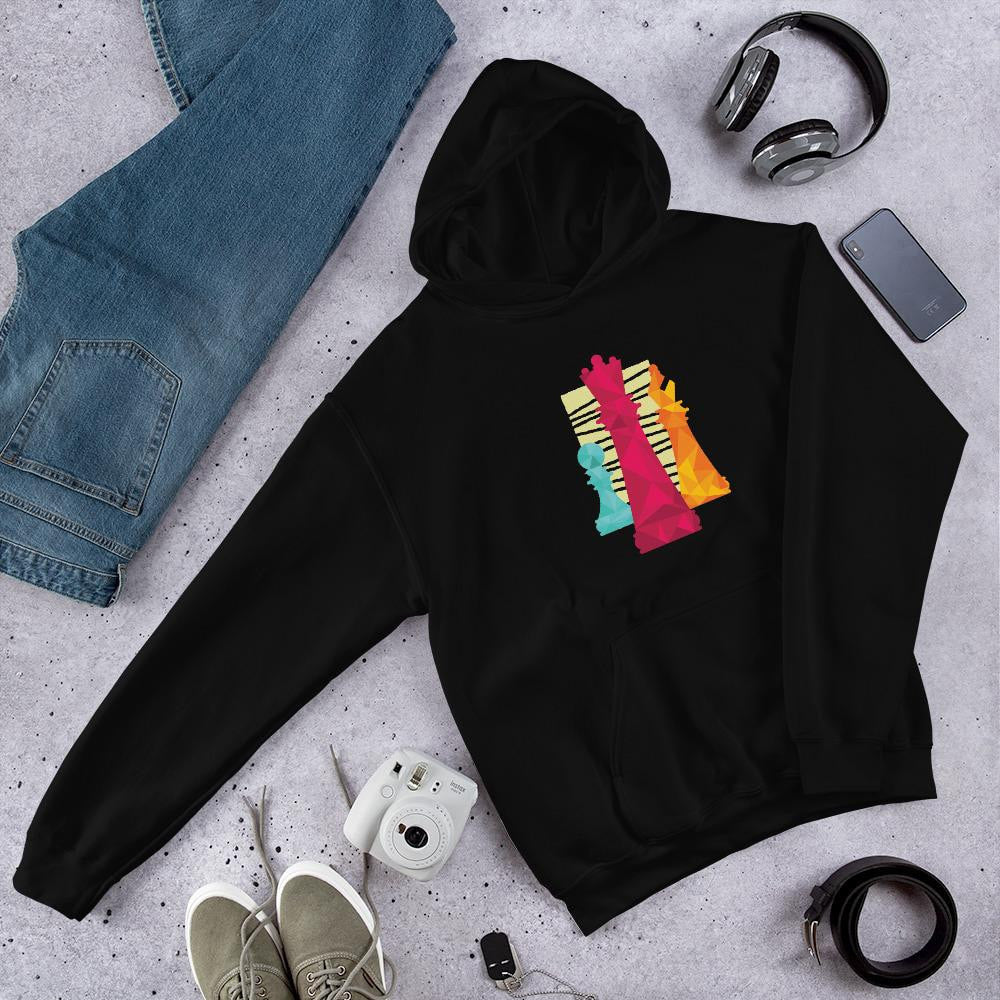 Chess Pieces Unisex Hooded Sweatshirt — Black