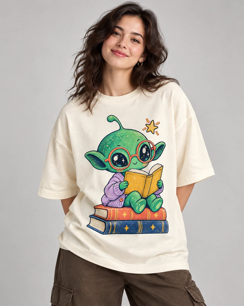 Lunar Bookworm Oversized French Terry T-Shirt #LittleVisitors
