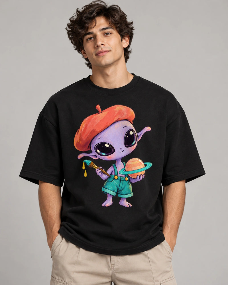Planet Painter Oversized French Terry T-Shirt #LittleVisitors