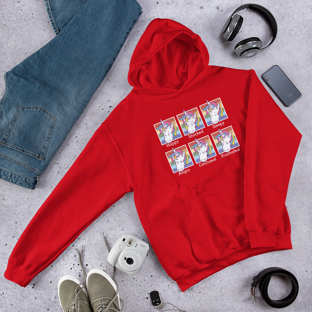 Unicorn Faces Unisex Hooded Sweatshirt — Red
