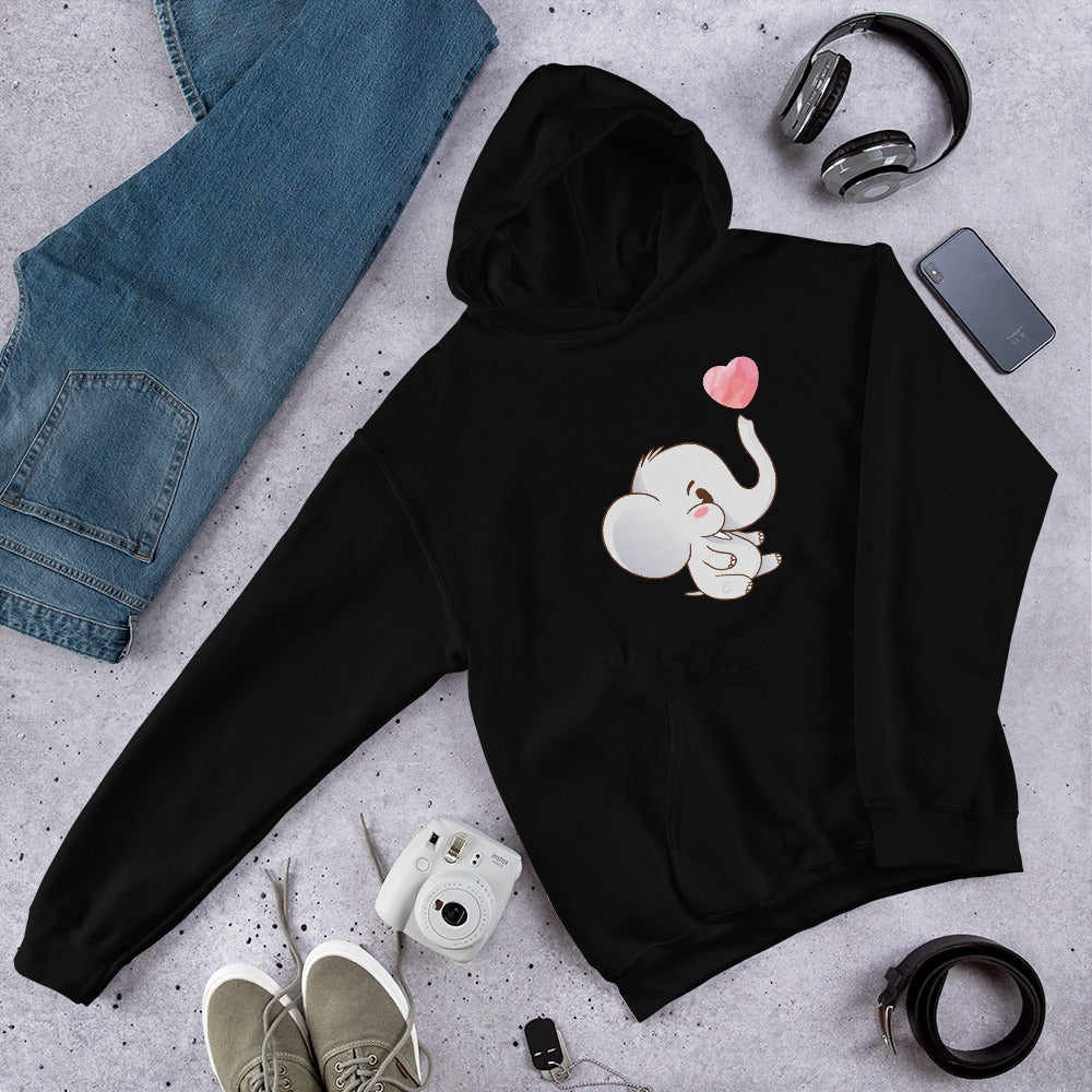 Cute Baby Elephant Unisex Hooded Sweatshirt — Black
