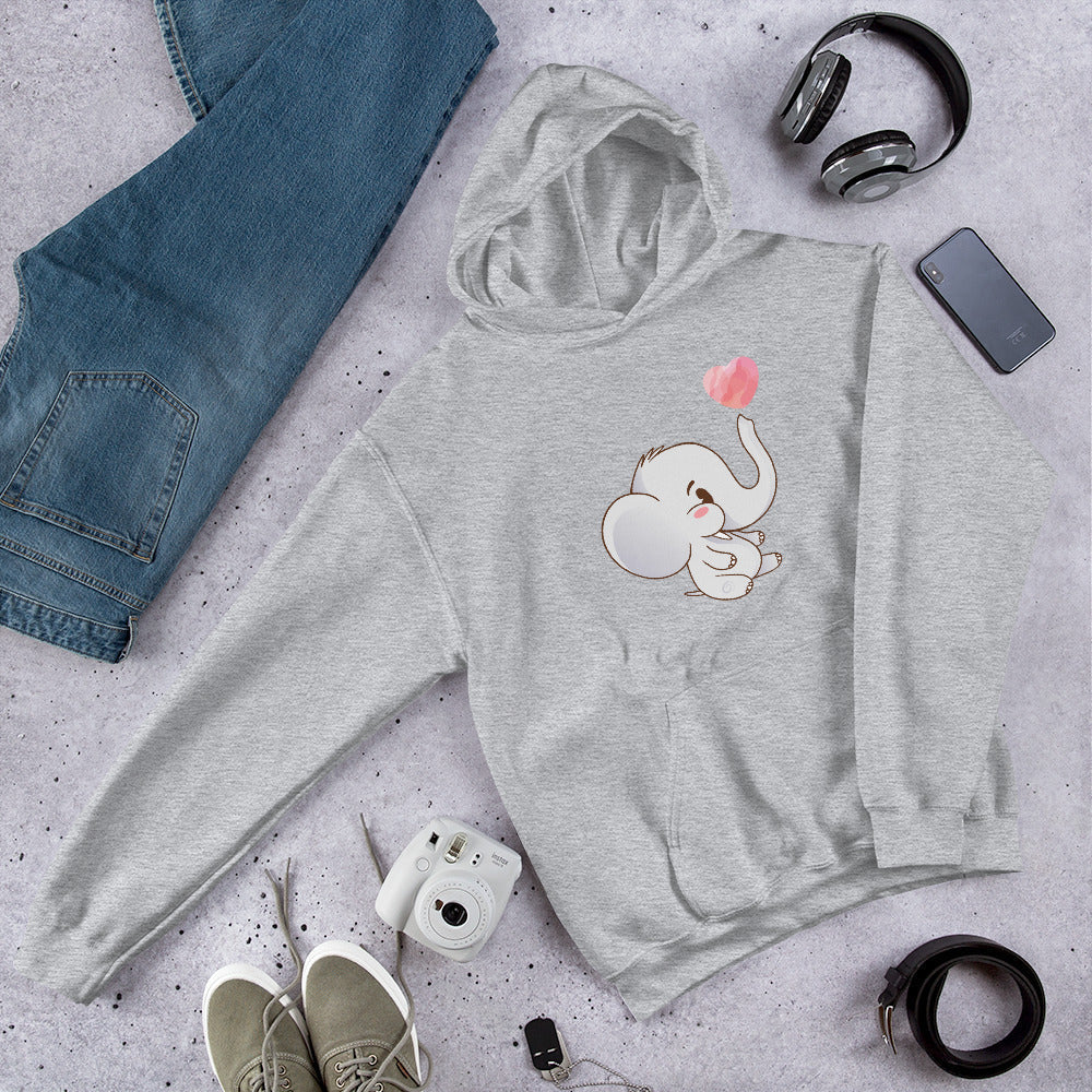 Cute Baby Elephant Unisex Hooded Sweatshirt — Grey