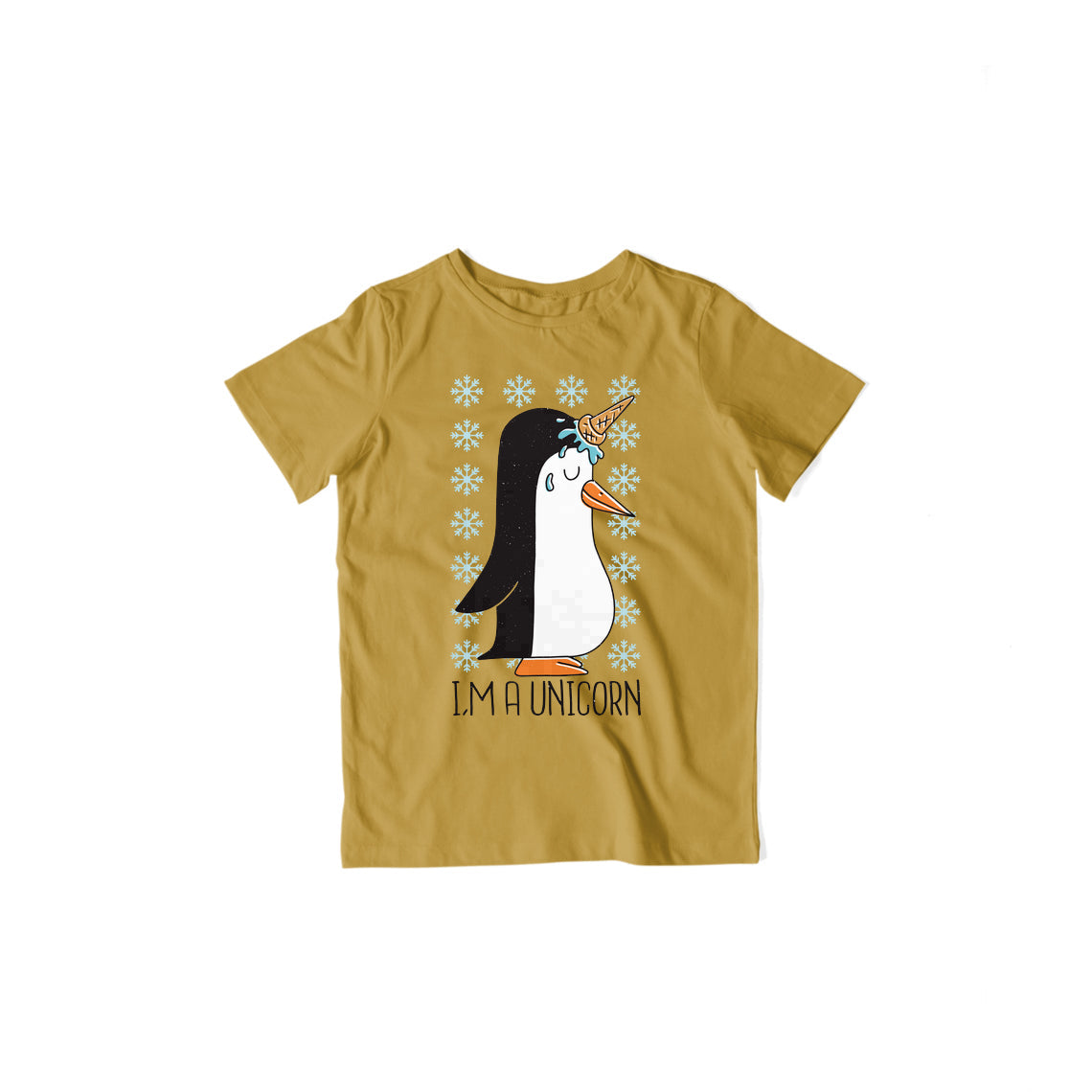Penguin Unicorn Kid's T-Shirt — Mustard Yellow