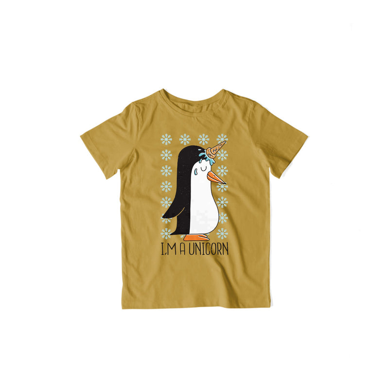 Penguin Unicorn Kid's T-Shirt — Mustard Yellow