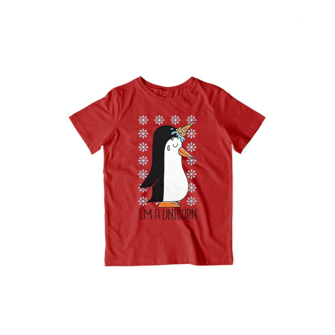 Penguin Unicorn Kid's T-Shirt — Red