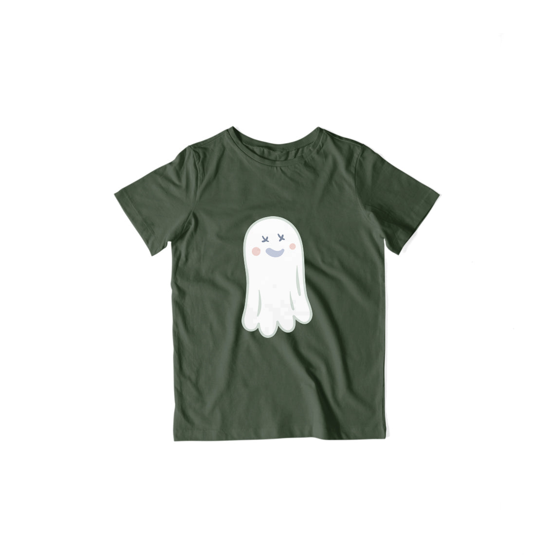 Cute Ghost Kids T-Shirt — Olive Green
