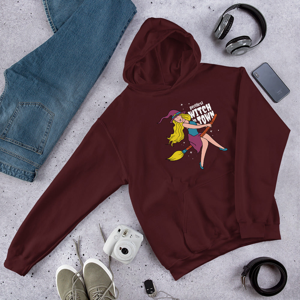 Prettiest Witch Unisex Hooded Sweatshirt — Maroon