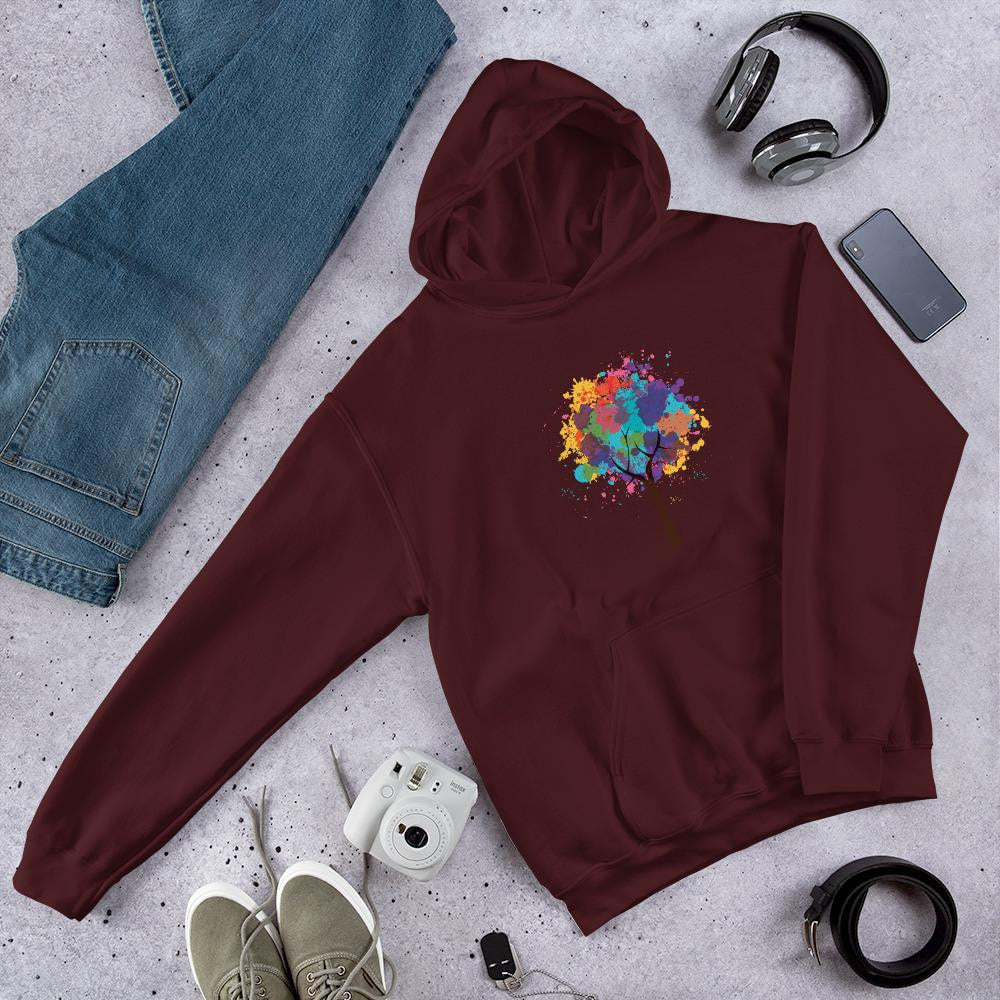 Abstract Tree Unisex Hooded Sweatshirt — Maroon