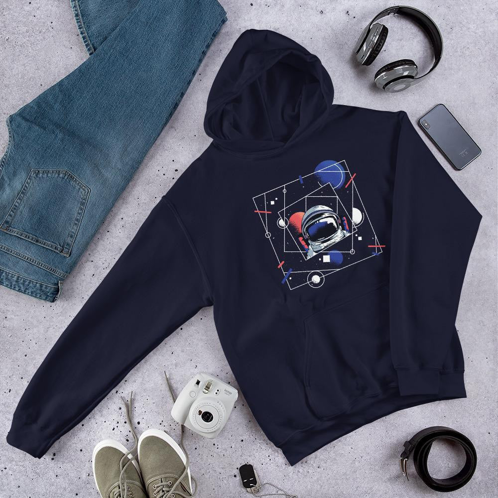 Abstract Astronaut Unisex Hooded Sweatshirt — back view