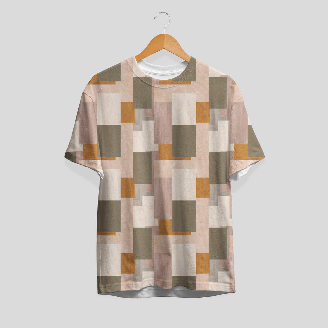 Polyester t-shirt with Abstract Blocks Pattern print