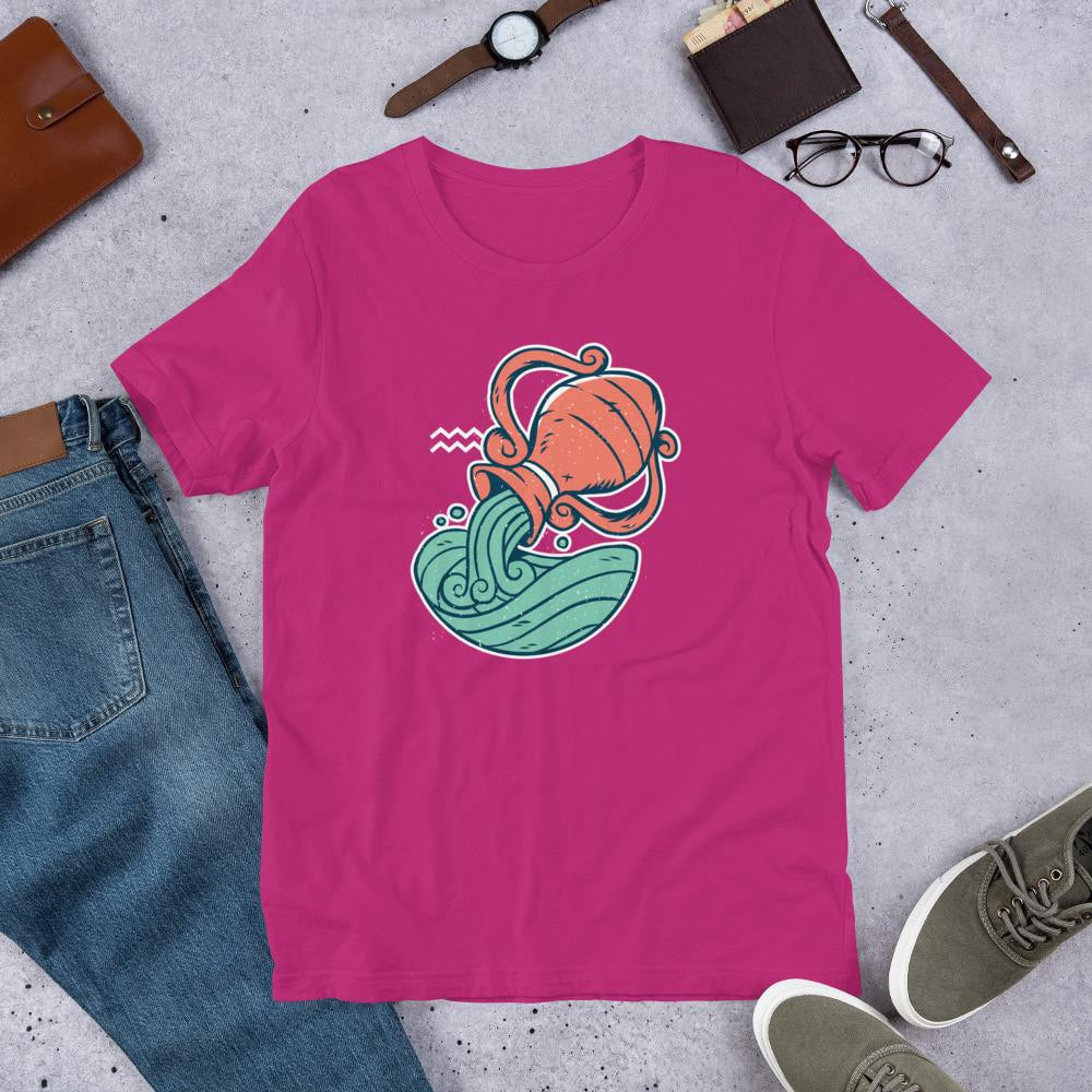 Aquarius Zodiac Half Sleeve T-Shirt — Pink
