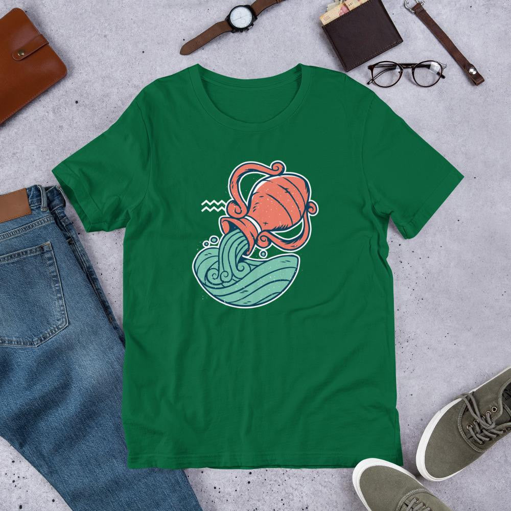 Aquarius Zodiac Half Sleeve T-Shirt — Green