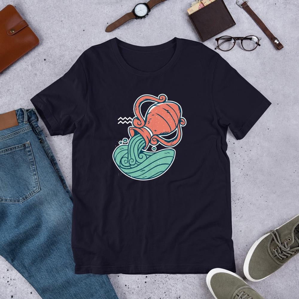 Aquarius Zodiac Half Sleeve T-Shirt — Navy