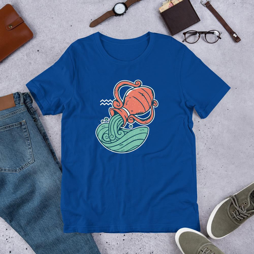 Aquarius Zodiac Half Sleeve T-Shirt — Blue