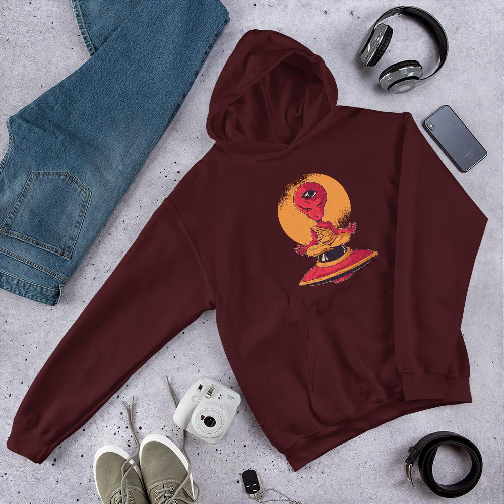 Alien Meditation Unisex Hooded Sweatshirt — Maroon