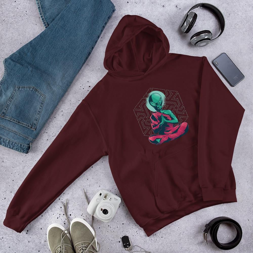 Alien Monk Unisex Hooded Sweatshirt — Maroon