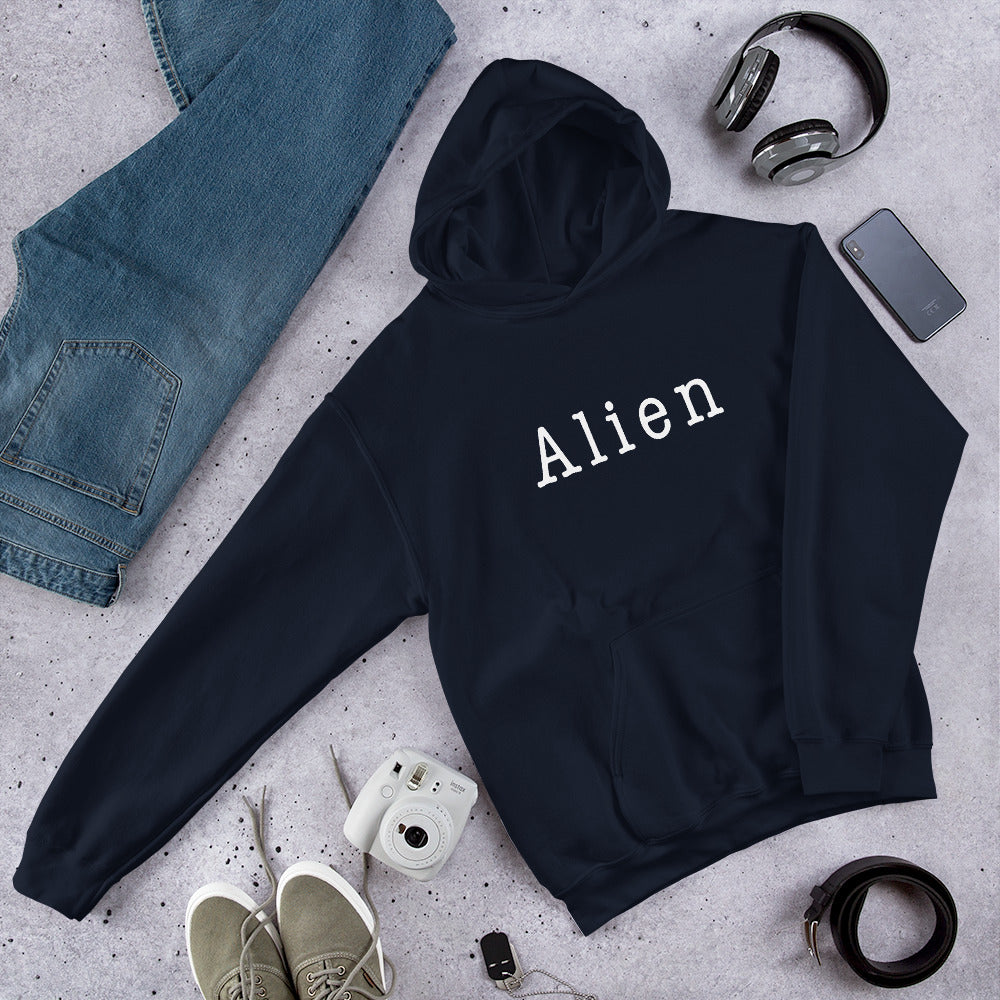 Alien Typography Unisex Hooded Sweatshirt — Navy