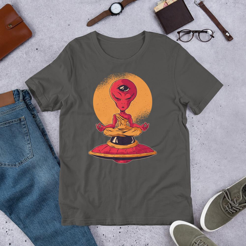 Alien Meditation Half Sleeve T-Shirt — Charcoal