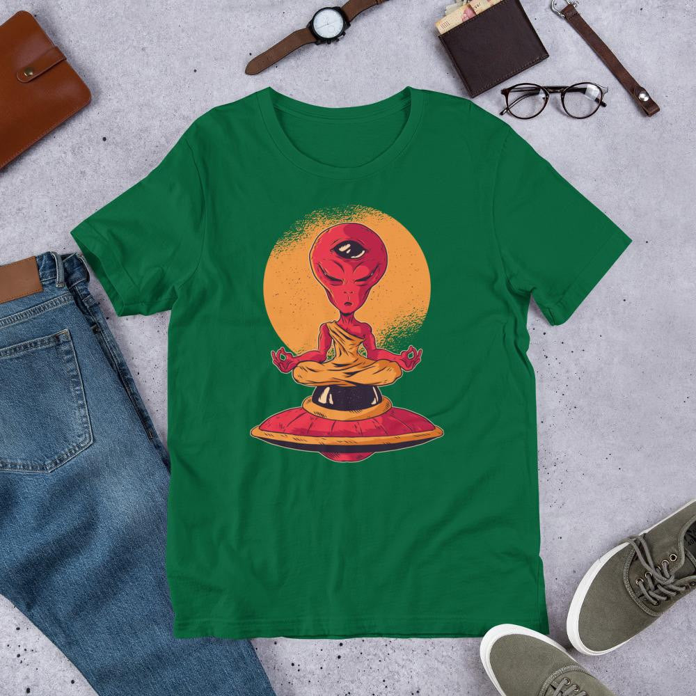 Alien Meditation Half Sleeve T-Shirt — Green