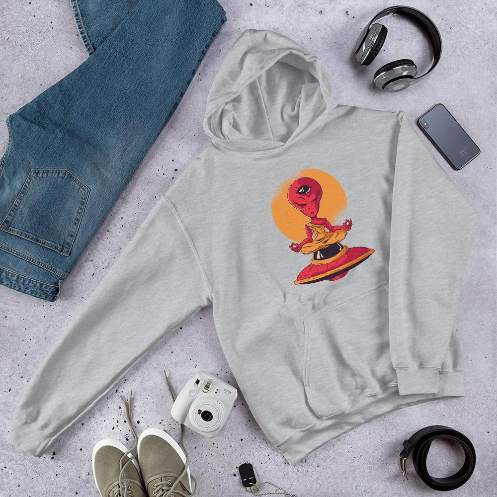 Alien Meditation Unisex Hooded Sweatshirt — Grey
