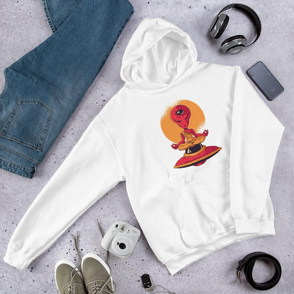 Alien Meditation Unisex Hooded Sweatshirt — White