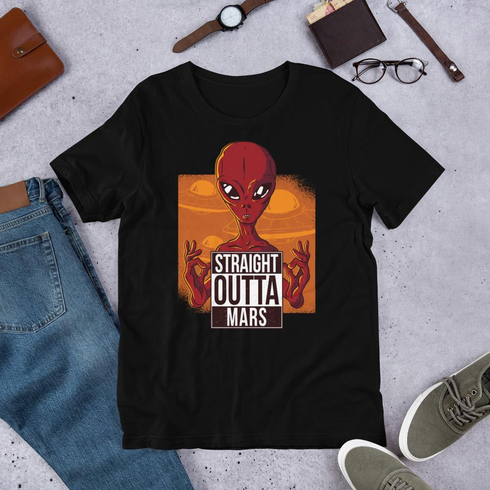 Straight Outta Mars Alien Half Sleeve T-Shirt — Black