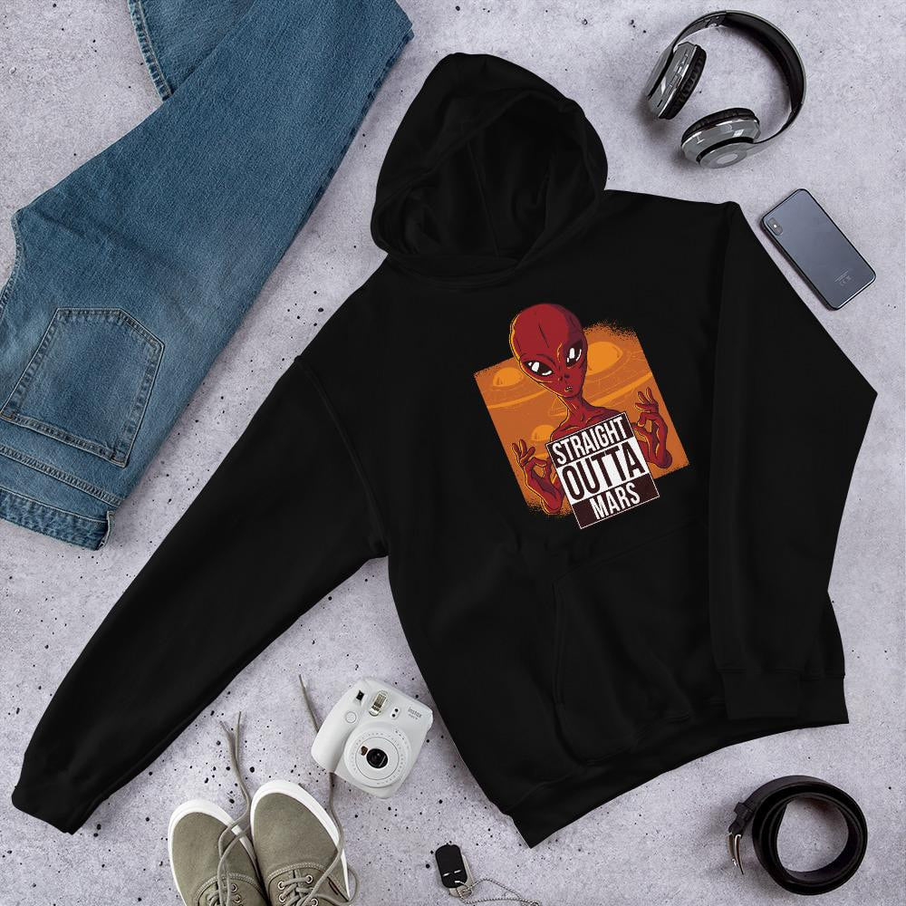 Straight Outta Mars alien hoodie graphic – Fourth Dimension Club
