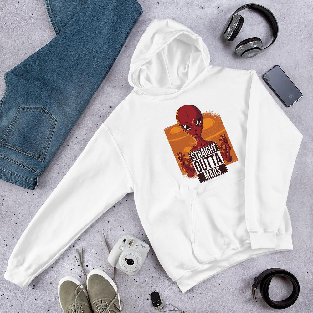 Straight outta Mars Unisex Hooded Sweatshirt — White