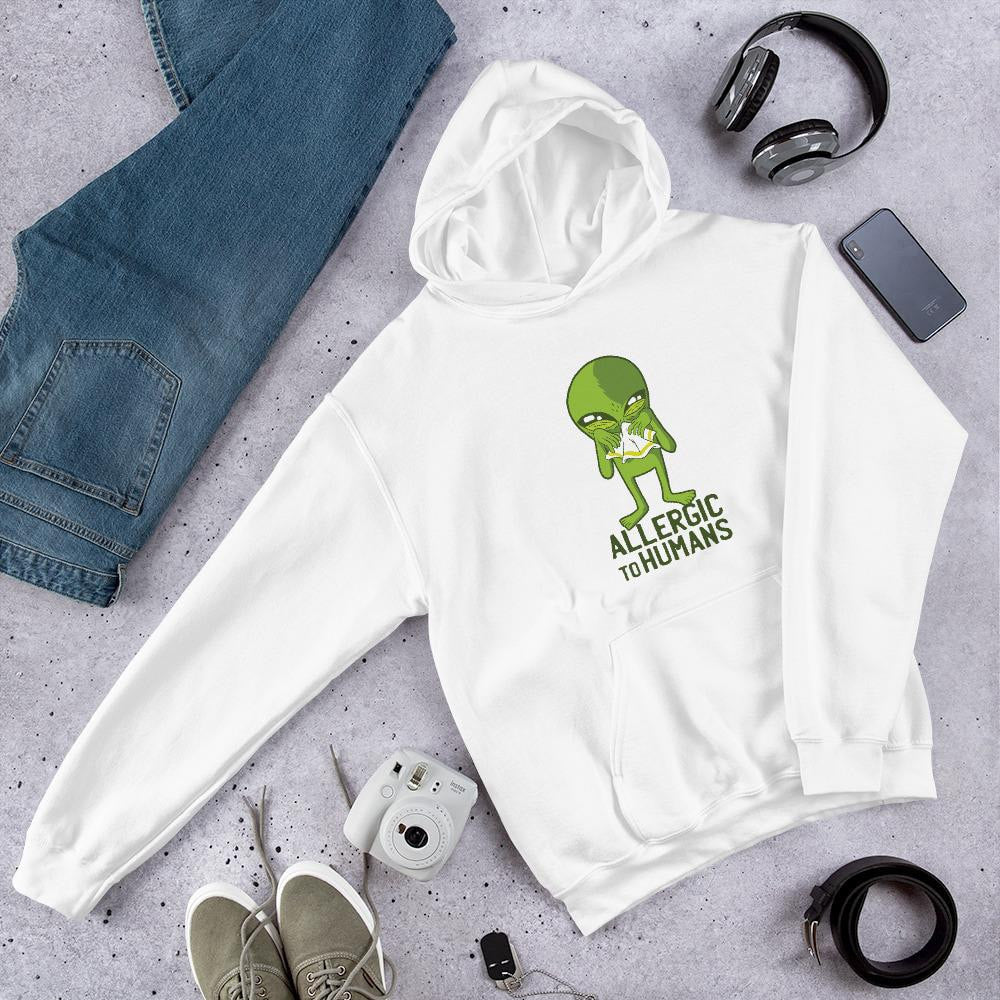 Allergic to Humans Unisex Hooded Seatshirt — White