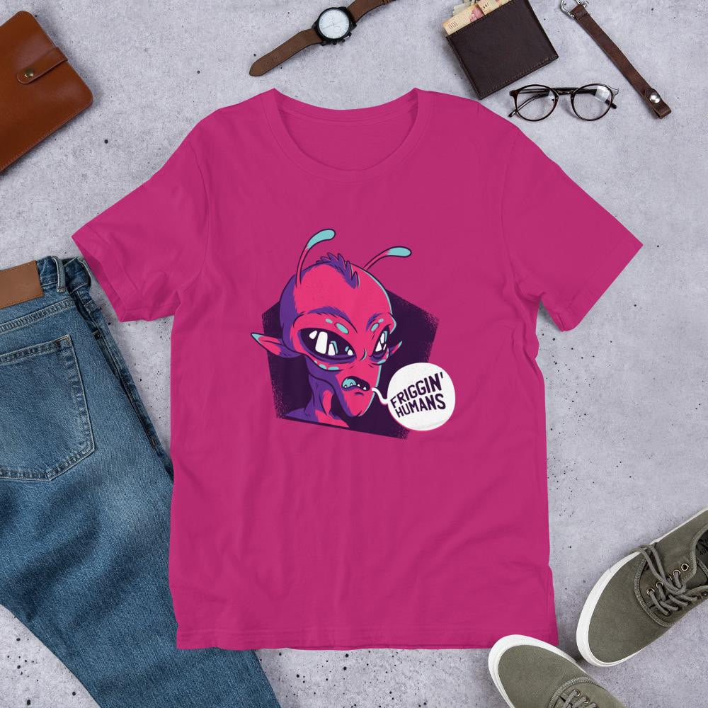 Friggin Humans Half Sleeve T-Shirt — Pink