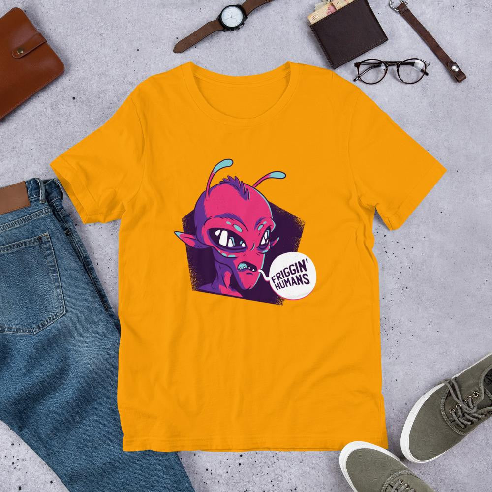 Friggin Humans Half Sleeve T-Shirt — Gold