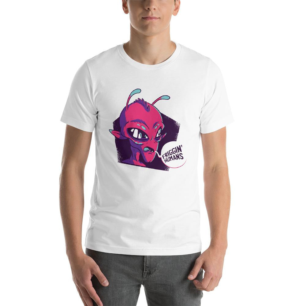 Friggin Humans Half Sleeve T-Shirt — White (2)