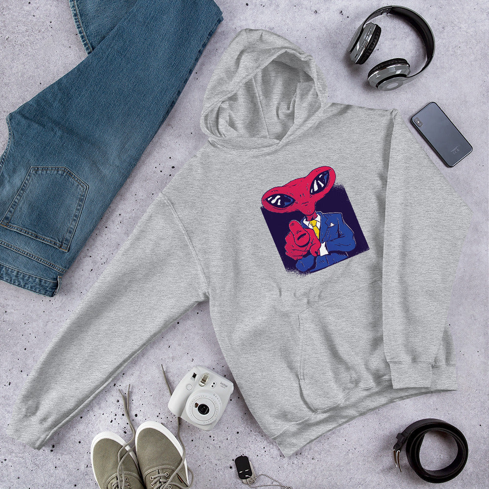 Alien Boss hoodie front graphic – Fourth Dimension Club