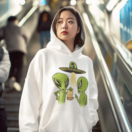 Cotton hoodie with Alien Encounter print