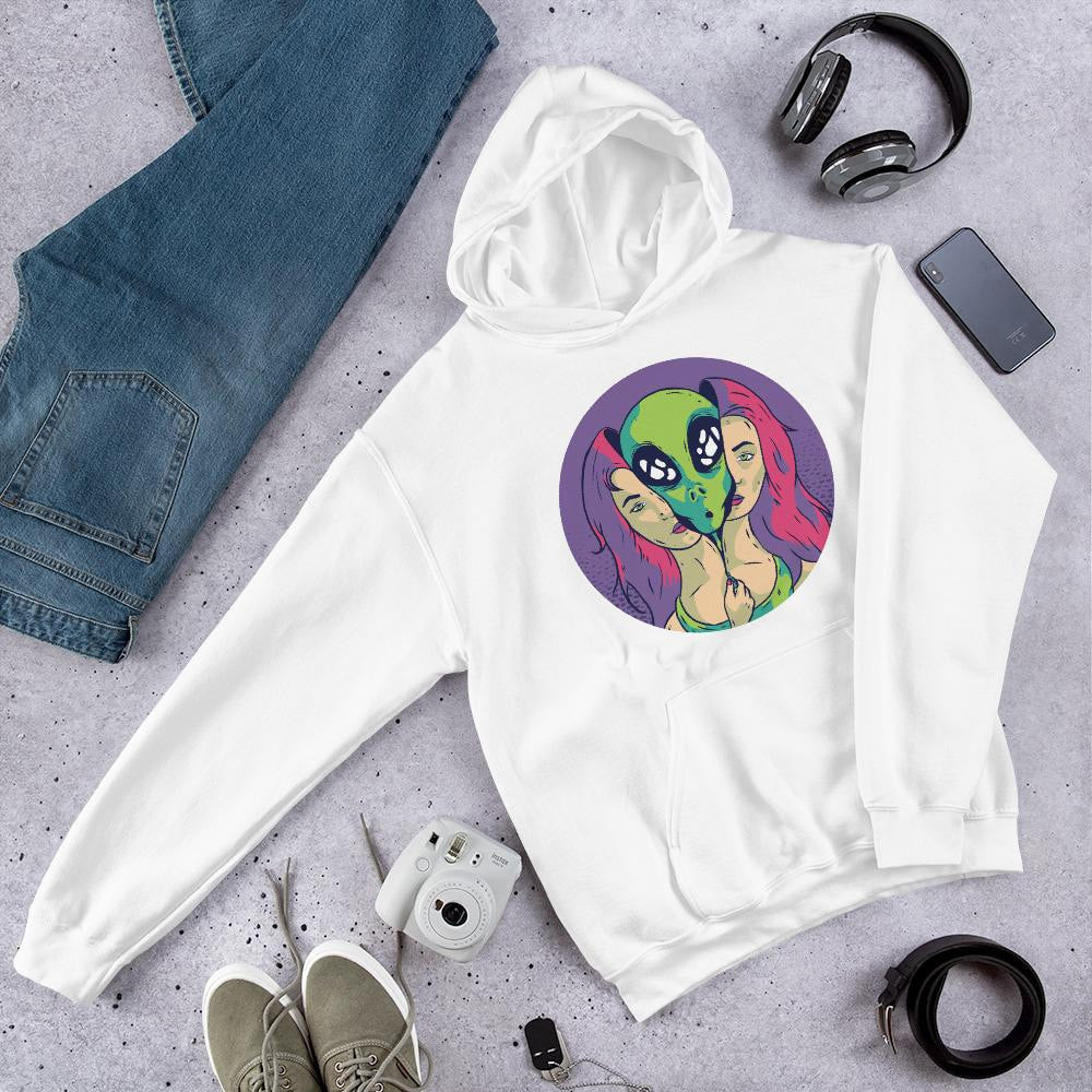 Alien Girl Unisex Hooded Sweatshirt — White