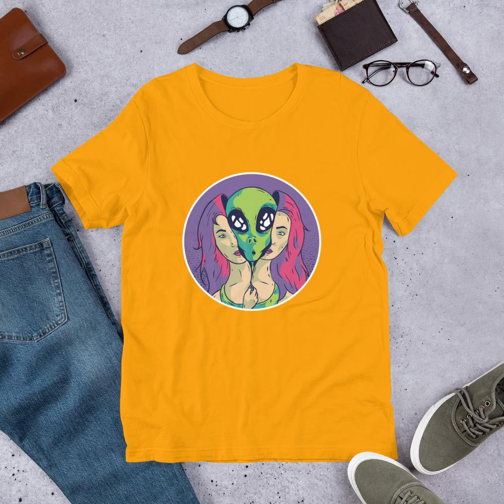 Alien Girl Half Sleeve T-Shirt — Gold