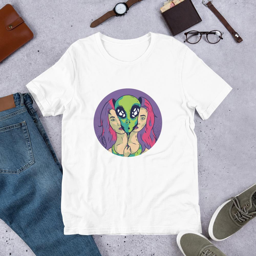 Alien Girl Half Sleeve T-Shirt — White